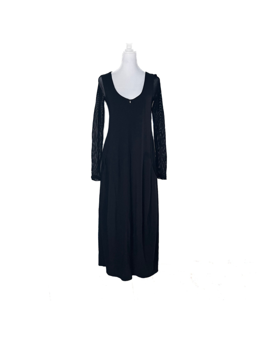 INDIES Black Mesh Sleeve Technical Jersey Cocoon Dress Maxi Midi S/M Lagenlook